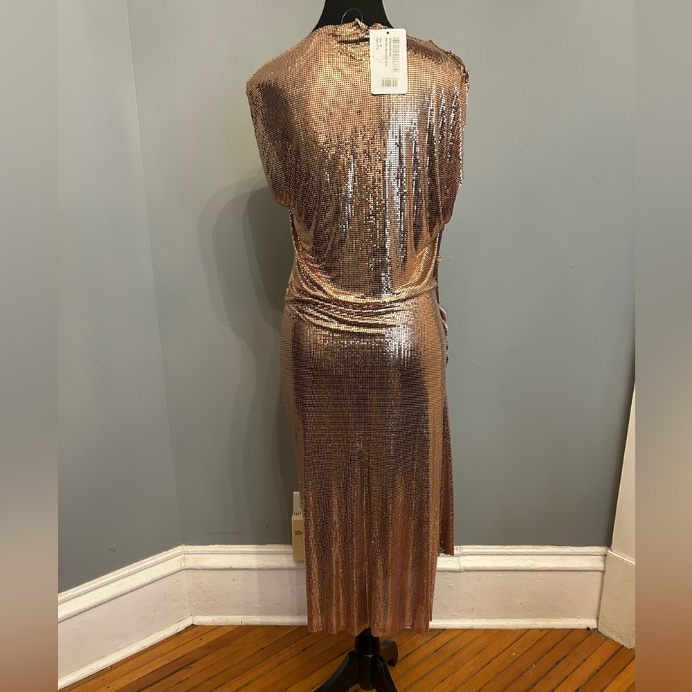 RABANNE Gold Chainmail Drapé Pression Dress, size 38 - Picture 5 of 12
